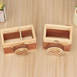 Storage Bottles Office Accessories Pen Holder Ornaments Camera Shape Pencil Container Multifunction-Stationary Wooden Desk Organiser