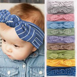 Hair Accessories Toddler Infant Baby Boys Girls Stretch Ribbed Striped Bow Headbands Turban For Party