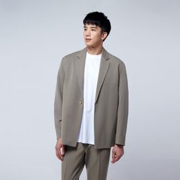 Men's Suits Korea Leisure Style Men Blazer Single 1 Button Fashion Casual Clothing Khaki Loose Daily Male Wear 2XL Full Sleeve