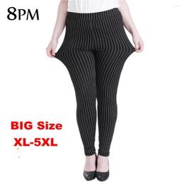 Pants Striped Plus Size Legging For Women Elastic Waist Strip Ankle-Length Pencil 3XL 4XL 5XL Ouc3336