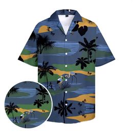 Men's Casual Shirts Hawaiian Black Jungle Illustration Tops Plus Size For Men Cool Summer Vacation Beach Style Shorts Sleeve