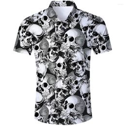 Men's Casual Shirts Summer 2022 Men's Hawaiian Skull Shirt 3d Print Beach Short Sleeve Button Oversized Kamisa