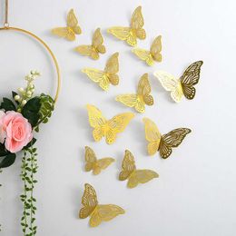 6-12pcs 3D Butterfly Wall Stickers Hollow Removable Wallpaper Art Mural Wall Decals for Bedroom Living Room Home Decoration