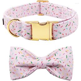 Dog Collars Unique Style Paws Cotton Collar With Bowtie Pink Birthday Puppy For Small Medium Large