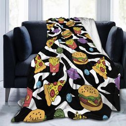 Blankets Soft Flannel Blanket Cute Pizza Hamburger French Fries On 80s 90s Zebra Print Travel Portable Winter Throw Thin Bed Sofa