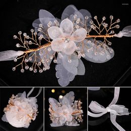 Charm Bracelets Rhinestones Hand Flower Artificial Wrist Bouquet Minimalist For Women Girls Unique Design Wedding Party NIN668
