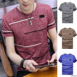 Men's T Shirts Korean Shirt For Men Summer Plus Size Graphic Short Sleeve Tees Striped Round Neck Loose Soft Breathable Oversized Casual Top