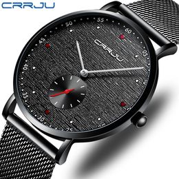 Relogio Masculino CRRJU New Men Watch Luxury Business Waterproof Slim Mesh Quartz Wristwatch Fashion Military Sport Male Clock249V