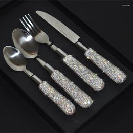 Dinnerware Sets Tableware Set With Crystal Sparkle Handle Stainless Steel Cutlery Kit Steak Knife Fork Spoon Flatware