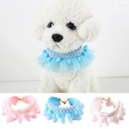 Dog Collars Cat Collar Sweet Cute Lace Mesh Pet Neck Ring With Pompom Balls Adjustable Strap Supply Puppy Necklace