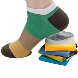 Men's Socks 5Pairs Men Colour Block Strips Breathable Sweat Absorbent Low Cut Ankle Mesh Invisible Meias