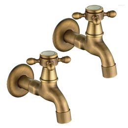 Kitchen Faucets 2X Antique Vintage Brass Wall Mounted Swivel Knob Water Faucet Taps Garden Bathroom Basin Mop Machine Tap