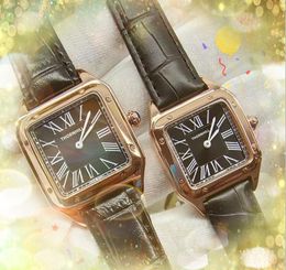 Couple Womens Mens Simple Roman Square Dial Watches Quartz Battery Super Popuar Tank Series Two Pins Leather Belt Business Switzerland Watch relogio masculino