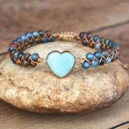 Charm Bracelets Cloisonne Beads Amazonite Heart Shape Women Bohemia Yoga String Braided Bracelet Wrap Handmade Jewelry