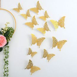 12pcs 3D Butterfly Wall Stickers Hollow Removable Wallpaper Art Mural Wall Decals for Bedroom Living Room Home Decoration