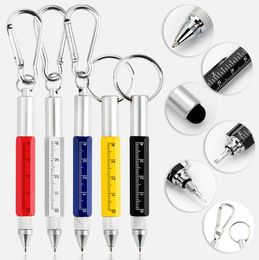 Mini Multifunction Tool Pen Six-in-One Metal Pens Screwdriver Hexagonal Touch Screen Small Scale Ballpoint Pen Keychain