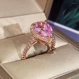 Wedding Rings 2022 Korea Fashion Luxury Temperament Pink Zircon Drop For Women Engagement Accessories Female Wholesale