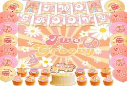 Украшение вечеринки два Groovy Hippie Boho Daisy Flower Binder Banner Banner Balloon Cake вставка ряд 1 -летнего декора детского душа Supp4740060