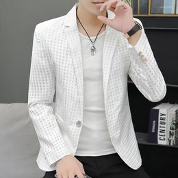 Men's Suits Summer Men's Hollowed-out Sun-protective Clothing Small Suit Mesh Chiffon Printed Blazer Long-sleeve Trend