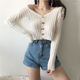 Women's Knits Thin Knitted Sweaters Loose Crop Top Women's Clothing Chic Cardigans Temperament V-neck Sunscreen Female Vestidos