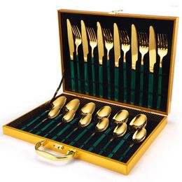 Dinnerware Sets 24PCS Cutlery Set Stainless Steel Gift Wood Box Flatware Kitchenware Knife Fork Spoon For Dinner Home Party Wedding