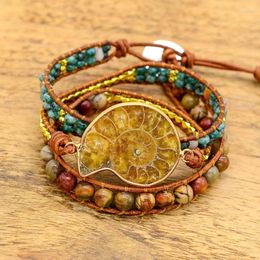 Charm Bracelets 4Unik High End Leather Wrap Bracelet Natural Stone Vintage Weaving Statement Hippie Jewellery Gifts Drop Store 4UN-B337