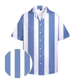 Men's Casual Shirts Mens Blue And White Stripes Printed Streetwear Button Up Plus Size Summer Commuter Wear