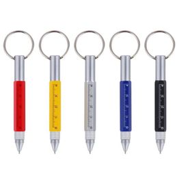 Multifunction Tool Pen Six-in-One Refill Pen Rotating Metal Screwdriver Touch Screen Carabiner Scale Ballpoint Pens Keychain