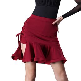 Stage Wear Latin Dance Costume Women 's Professional Skirt Exercise Clothing Adult Asymmetric Wine Red Colour Black