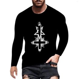 Men's Casual Shirts Plus Size Autumn Winter Men's Fashion Cross Print Round Neck Long Sleeve Top Soft Comfortable Tops Shirt