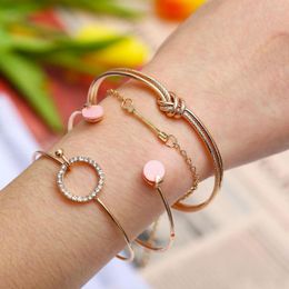 Bangle Bracelet Set Gold Silver Colour Arrow Knot Round Circle Crystal Multilayer Adjustable Open Link Chain Women Jewellery 4 Pcs