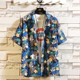 Men's Casual Shirts 2022 Summer Beach Men's Floral Print Short Sleeve Loose Asian Plus Size Hawaiian Mens