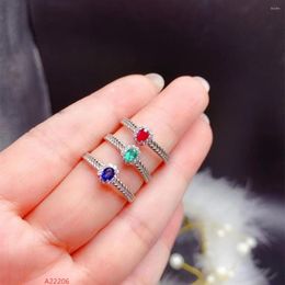 Cluster Rings Premium Jewellery Natural Gemstones 925 Sterling Silver Ruby Sapphire Emerald Women's Mini Ring Girl Gift Party Marry Got