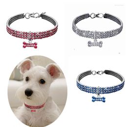 Dog Collars Bone-shaped Pendant Cat Collar Rhinestone Inlay Necklace Pet Mixed Color Elastic Jewelry Accessories
