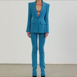 L075 Women's Two Piece Pants Jacket Sets Office Uniform Style Splicing Scarf Blazer Lady Office Slim Jacket Solid Colour with Belt