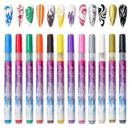 Nail Art Kits 3D Pens Set 0.7mm Tip 12 Colors Doodle Makeup Supply Pen Kit For Flower Painting Pattern