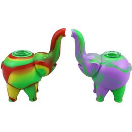 Colorful Silicone Small Elephant Style Pipes Portable Herb Tobacco Oil Rigs Glass Porous Hole Filter Bowl Handpipes Smoking Cigarette Holder Tube Wholesale DHL