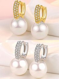 Hoop Earrings Elegant Pearl &amp; Austrian Crystal Bling Diamonds Gemstones Clip On Drop For Women 18k Gold Filled Jewelry Brincos Gifts