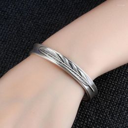 Bangle Personality Silver Color Metal Engraved Feather Opening Adjustable Bracelet Men's Women's Fashion Trend Casual Party Jewelry