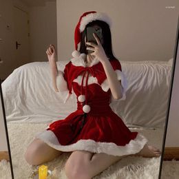 Casual Dresses Womens Santa Suit Mrs. Claus Clothing Women Christmas Fancy Party Dress Hat Cloak Sexy Outfits Set Cosplay Costumes