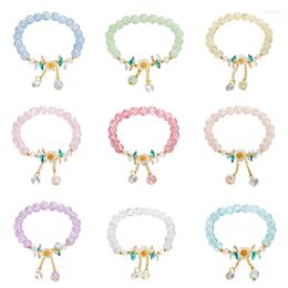 Link Bracelets Trendy Korean Flowers Daisy Bohemian Colourful Crystal Beaded Bracelet Handmade Elastic Rope Women Pulseira Jewellery