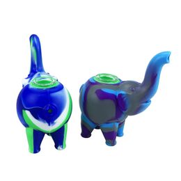Hookah Colorful Silicone Elephant Shape Pipes Portable Waterpipe Herb Tobacco Oil Rigs Glass Porous Hole Filter Bowl Handpipes Smoking Cigarette Holder Bong DHL