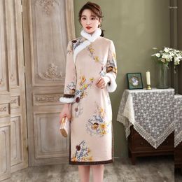 Ethnic Clothing H.RONG.X 2022 CNY Spring Cheongsam Dress Traditional Chinese Elegant Winter Qipao Fleece Retro Fashion Improved Chipao XXL