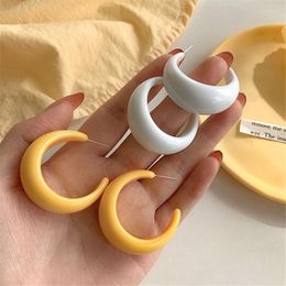 Hoop Earrings AOMU French Retro Yellow White Acrylic C-Shaped Simple Irregular Smooth Reflective Geometric For Women