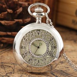 Pocket Watches Classic Large Dial Watch For Men Hollow Out Closure Natural Silver Necklace Chain Pendant