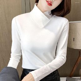 Women's Blouses Women Bottoming Blouse Cross V Neck Stand Collar Long Sleeves Slim Autumn Winter Thicken Pure Colour Thermal Top Daily