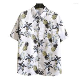 Men's Casual Shirts Summer Men Hawaii Shirt Short Sleeve Holiday Pineapple Printed For Mens Hawaiian Couple Beach Loose Button Up