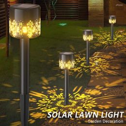 Outdoor Solar Hollow Projection Flame Torch Lawn Lamp Garden Decor Landscape Courtyard LED Waterproof Night Light