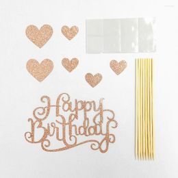 Festive Supplies 2pcs Golden Letter Cake Plug-in Happy Birthday Wedding Decoration Insert Venue Props Paper