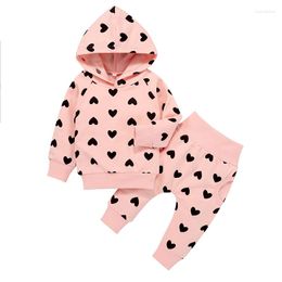 Clothing Sets Winter Baby Girls Clothes Heart Printing Hooded Coat Pants 2pcs Outfits For Toddler Girl Outwear Children's Sweet